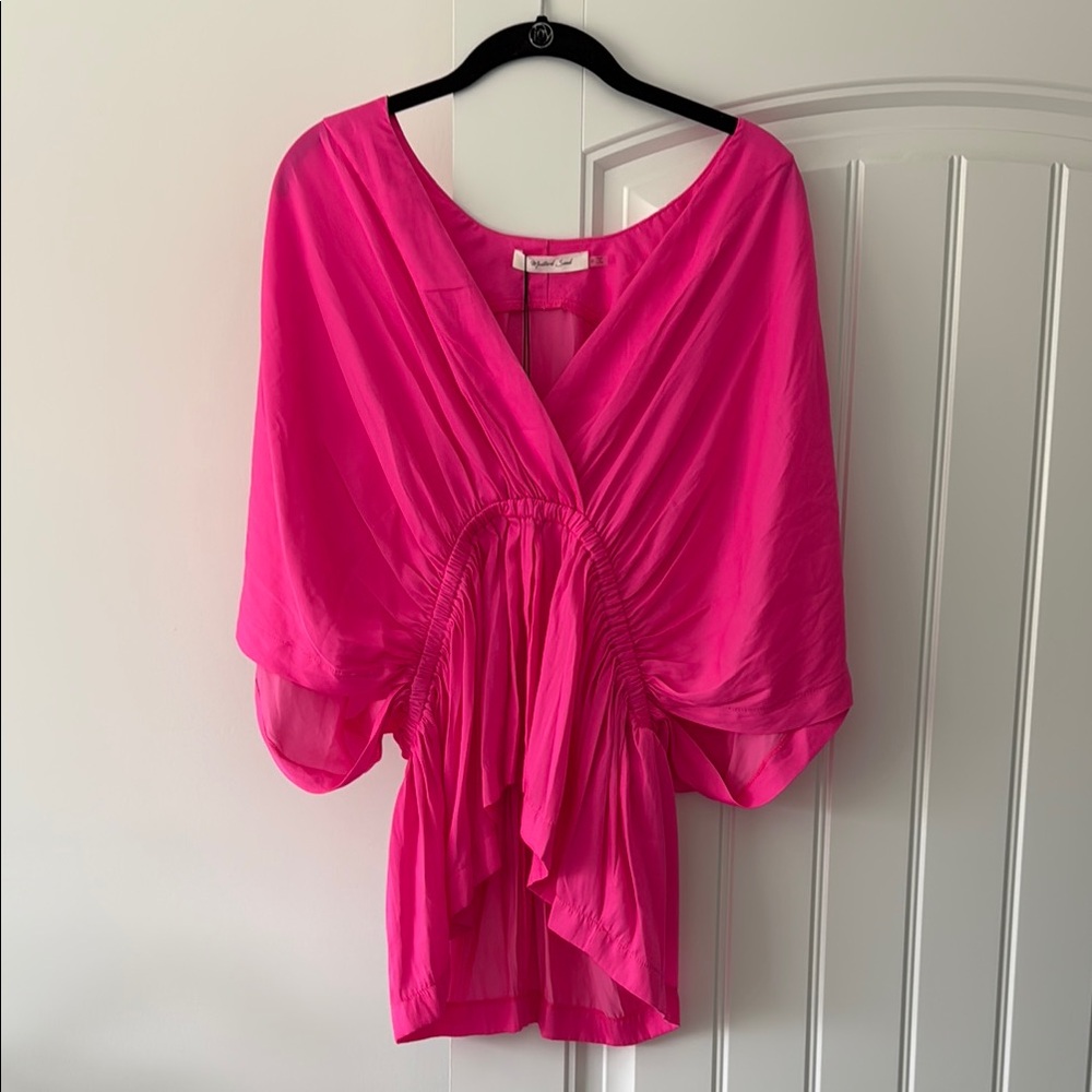 Mustard Seed Pink Flutter Sleeve Ruched Blouse